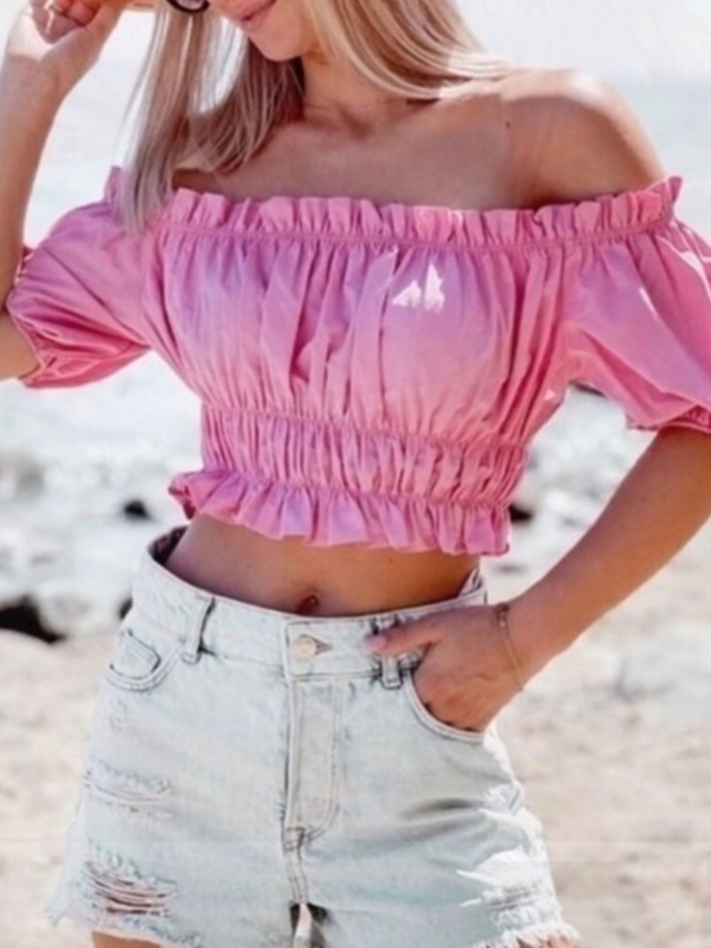 Zara stretch poplin crop top pink bloggers favorite pink